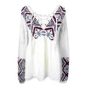 Abercrombie & Fitch Vintage Y2K Babydoll Lace up Fair Isle Knit Top Sz XS